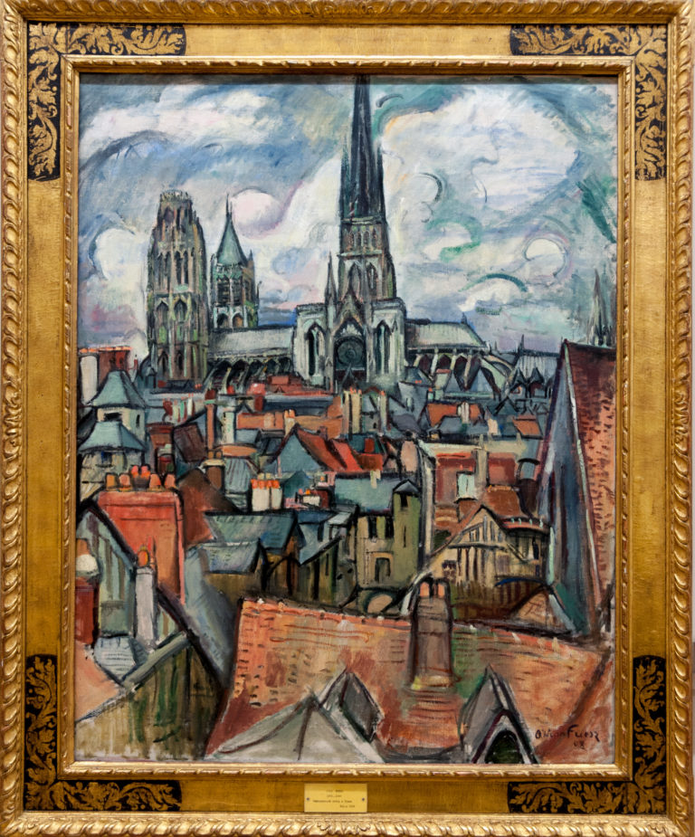 Othon Friesz’s 1908 view of Rouen rooftops beneath the cathedral’s towers and tall central spire.