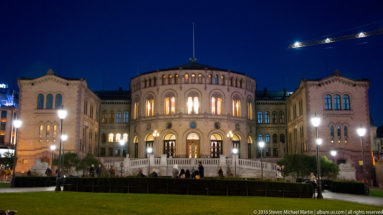 Stortinget (Supreme Legislature) of Norway at night by Steven Michael Martin