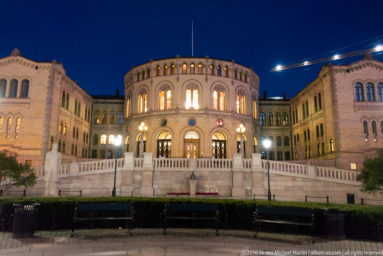 Stortinget (Supreme Legislature) of Norway at night by Steven Michael Martin