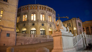 Stortinget (Supreme Legislature) of Norway at night by Steven Michael Martin