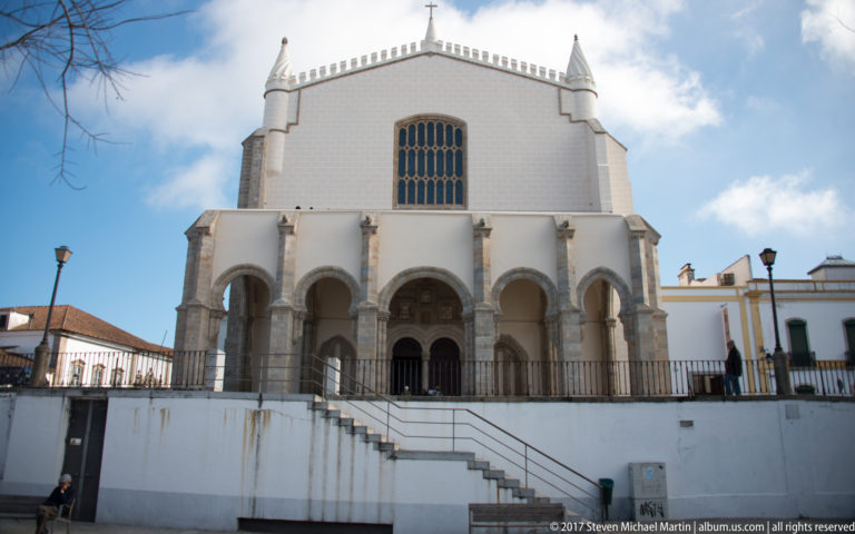 Five-arched entrance galilee and upper façade of the Igreja de São Francisco in Évora.