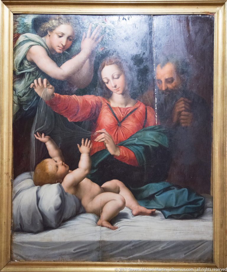 Devotional painting centered on the Christ Child with adult sacred figures in the Ávila Cathedral collection.