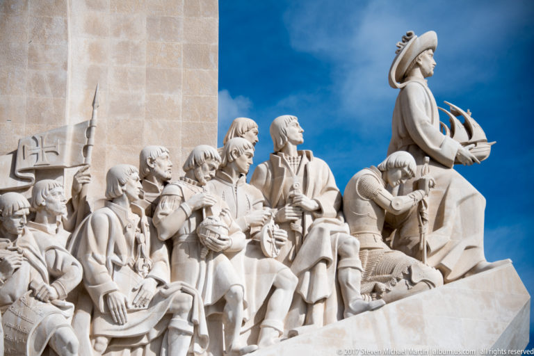 Prince Henry the Navigator at right leading a cluster of carved explorers, clerics, and other figures on the monument.