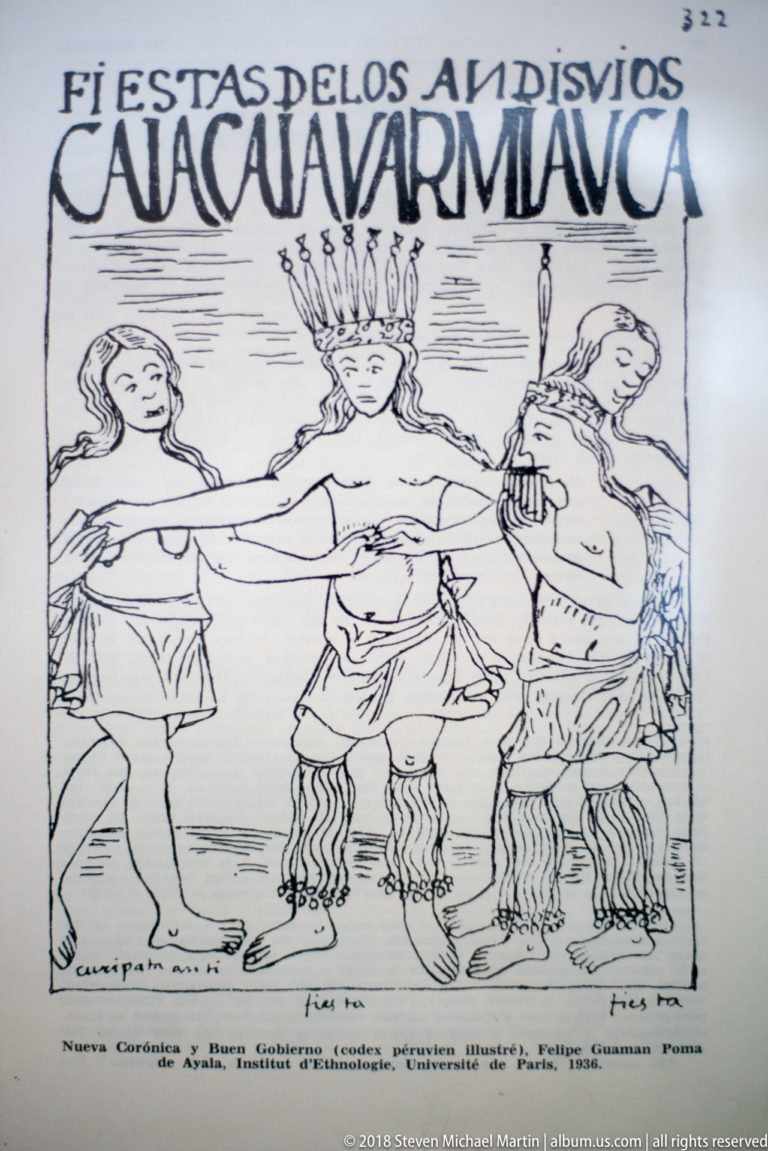Printed black-and-white illustration of three costumed dancers with Spanish heading and caption text.