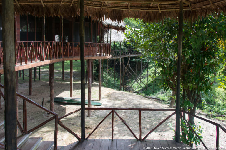 Open timber deck and lodge supports at Tuhauyo Lodge.