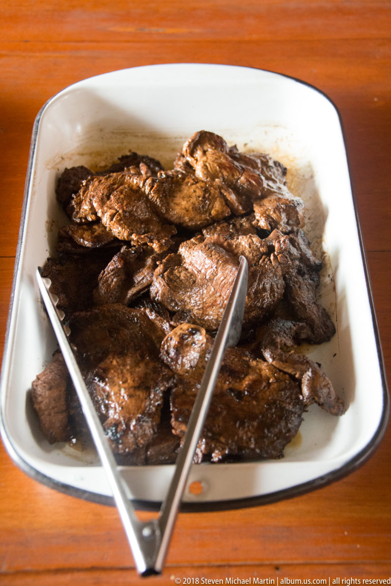Dark-seared pieces of meat at Tuhauyo Lodge.