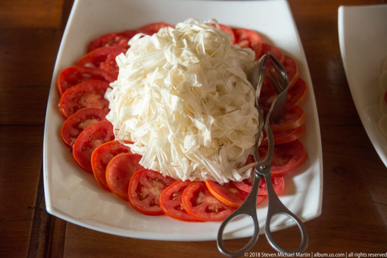 Shredded cabbage with sliced tomatoes at Tuhauyo Lodge.