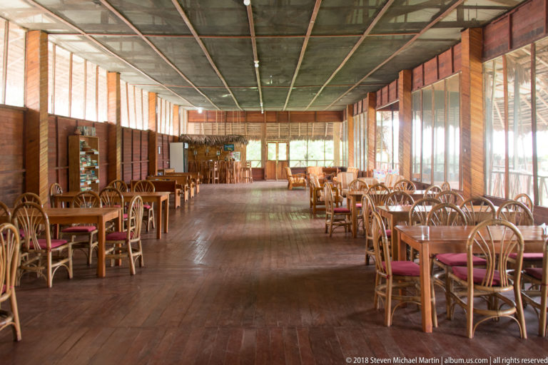 Open-sided lodge dining hall at Tuhauyo Lodge.