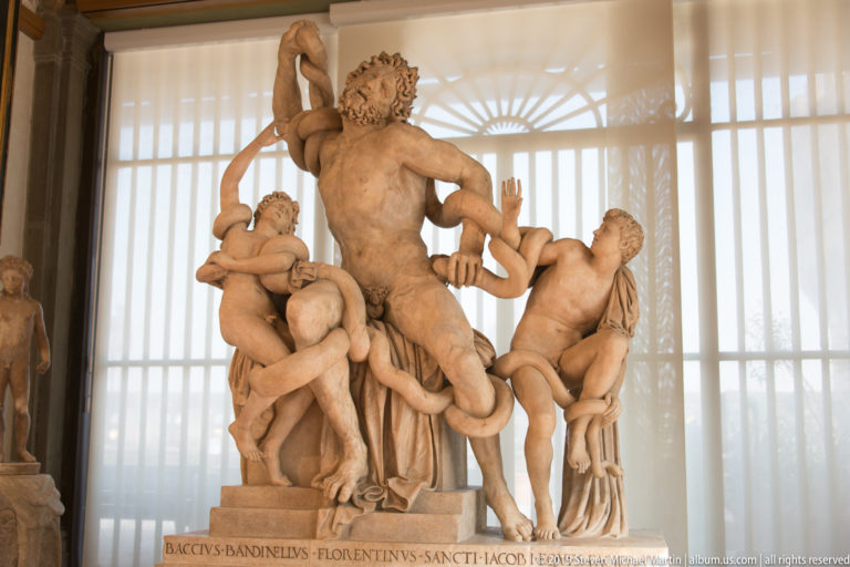 Baccio Bandinelli’s marble Laocoön group, with the Trojan priest and his two sons struggling against coiling serpents.