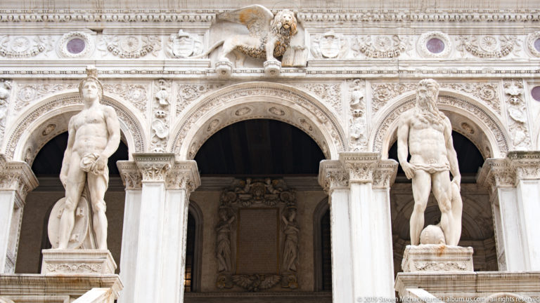 Sansovino’s colossal marble statues of Mars and Neptune flank the landing at the top of the Giants’ Staircase.