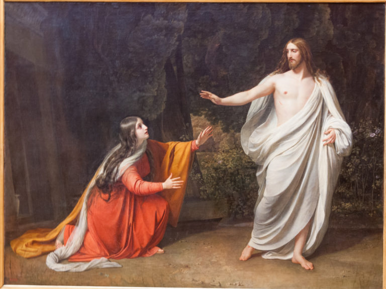 Alexander Ivanov’s 1835 Christ’s Appearance to Mary Magdalene after the Resurrection, with Magdalene kneeling before the white-draped risen Christ.