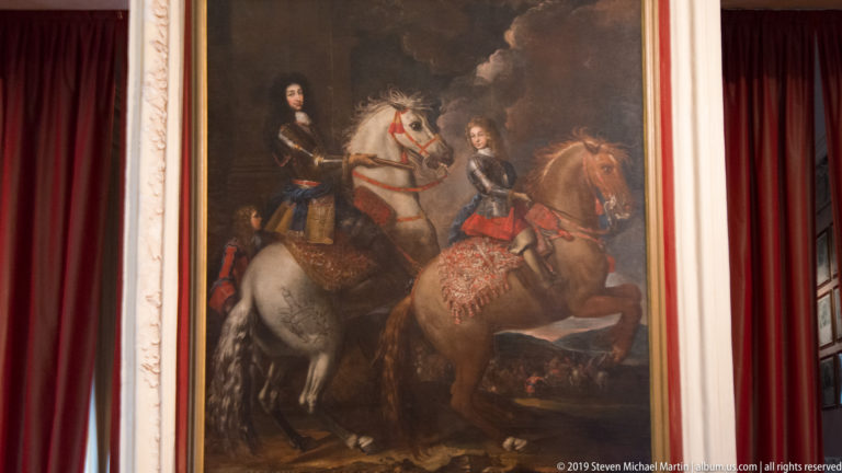 Charles Dauphin’s double equestrian portrait of Cristina di Fleury and Emanuele Filiberto of Savoy-Carignano in the Sala di Diana.