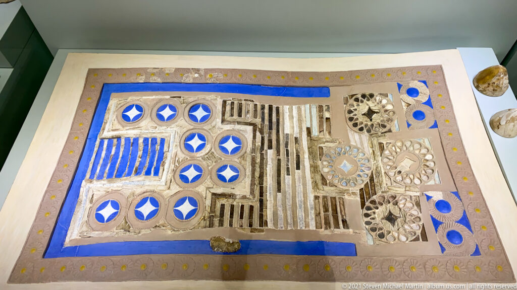 Minoan Draughtboard from Knossos with ivory, blue glass, rock-crystal, gold, and silver inlay arranged in geometric compartments.