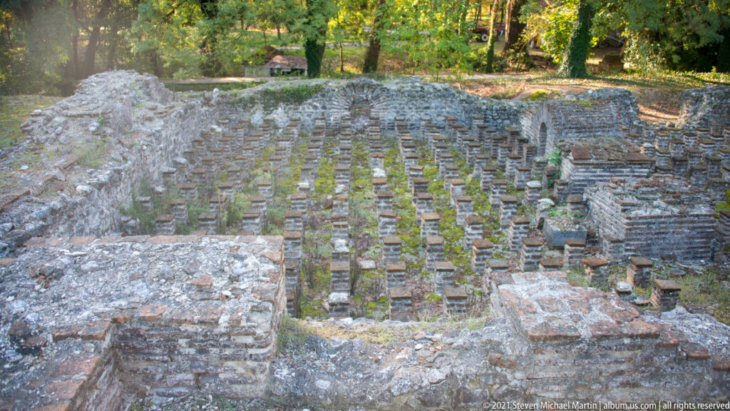Rows of brick pilae from the hypocaust underfloor heating system in the Great Thermae at Dion.