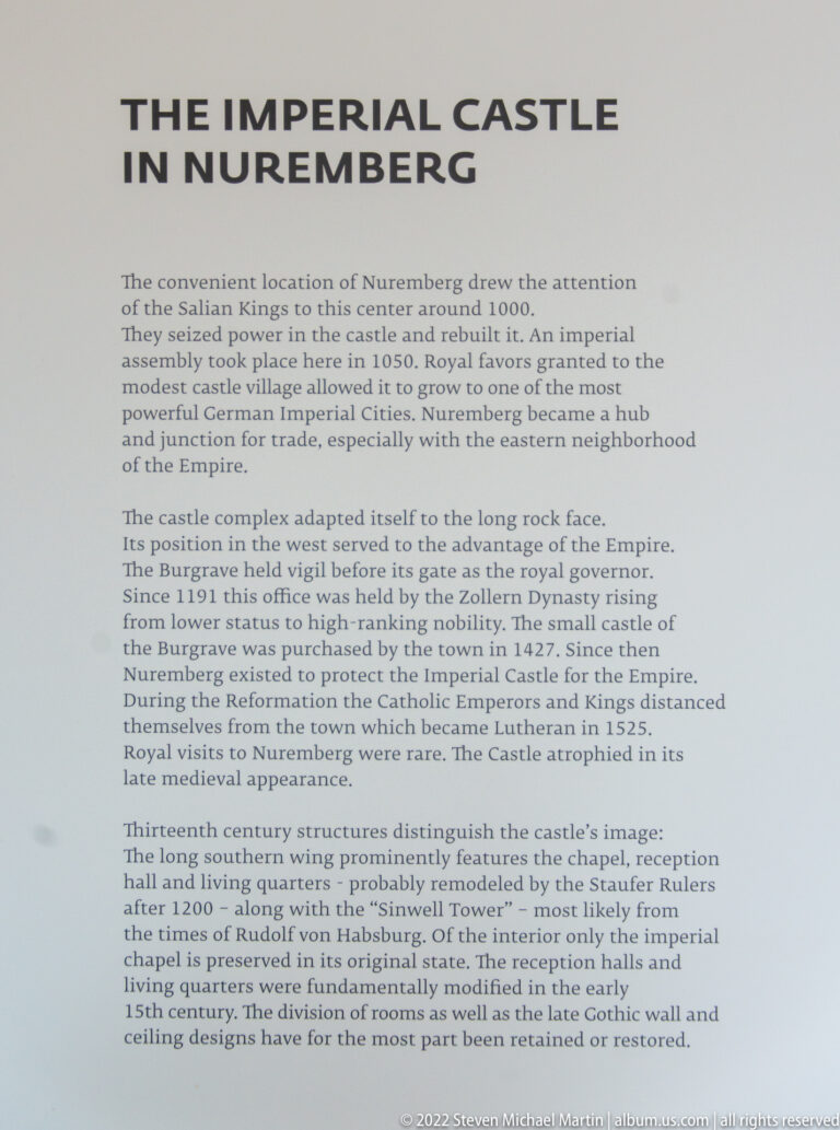 Historical interpretation panel headed THE IMPERIAL CASTLE NUREMBERG with several paragraphs of explanatory text.
