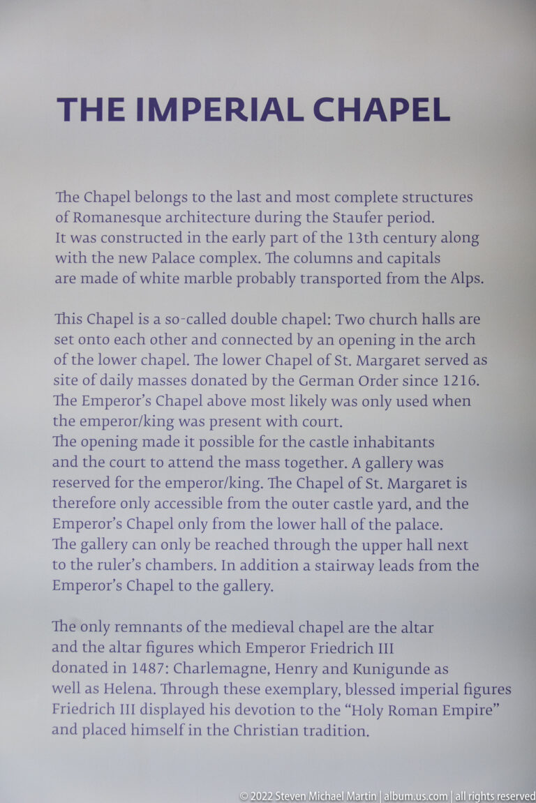 Interpretive panel titled Imperial Chapel with explanatory text about the double-chapel arrangement in Nuremberg Castle.