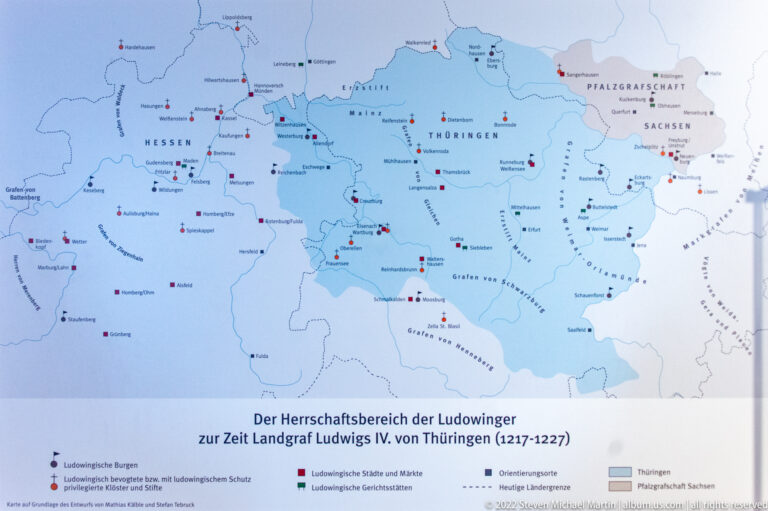 German historical map showing the Ludowingian dominion under Landgrave Ludwig IV of Thuringia from 1217 to 1227.