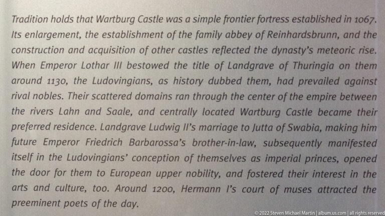 English museum text panel describing Wartburg’s early fortress history and the Ludowingian dynasty.