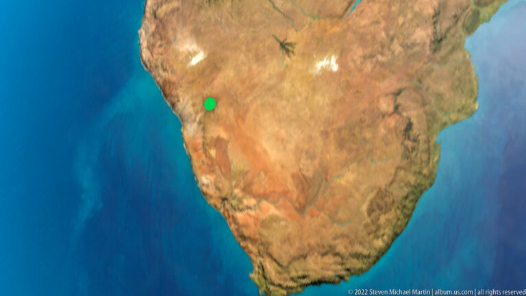 Map of southern Africa with a green location marker over Namibia near the Atlantic coast.