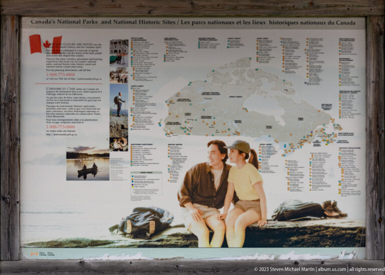 Close view of Parks Canada map showing national parks and national historic sites across Canada.
