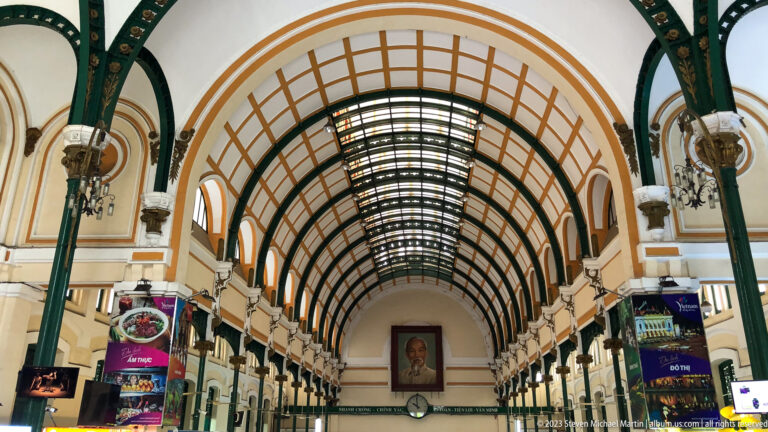 Interior hall of Saigon Central Post Office with skylight.