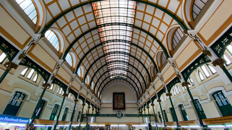 Angled interior of the Central Post Office showing vaulted roof.