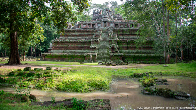Wide side view of the stepped Phimeanakas platform at Angkor Thom.