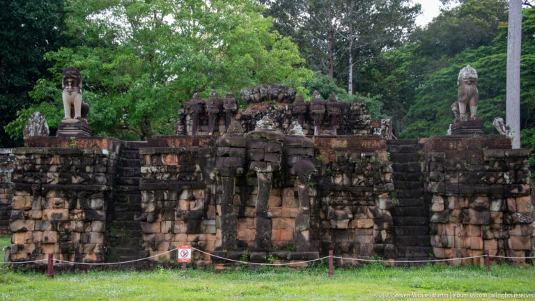 Projecting central stair or pavilion in the elephant terrace at Angkor Thom.