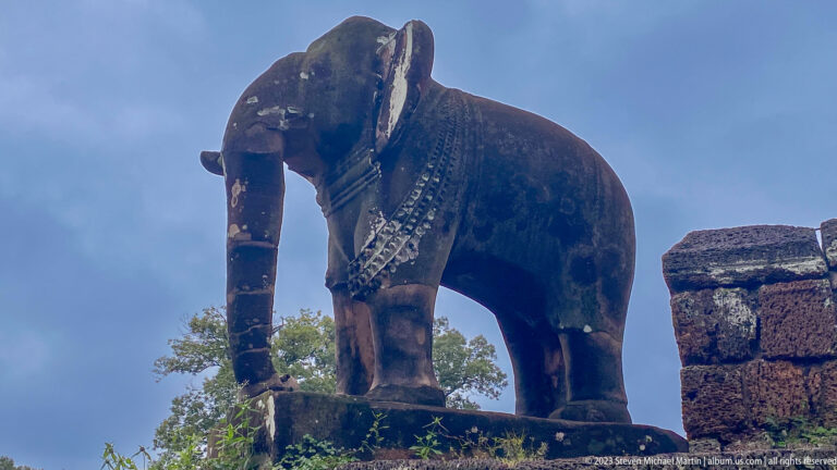 Low-angle profile of guardian elephant