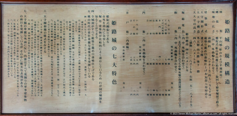 Large Japanese-language information panel inside Himeji Castle.