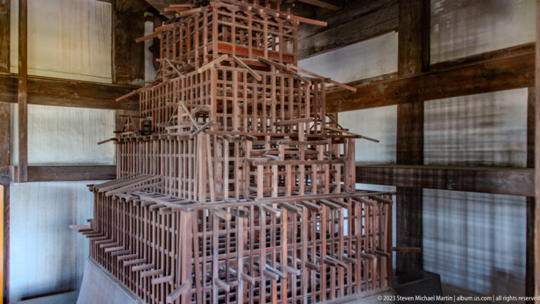 Wooden structural model of Himeji Castle's main keep.