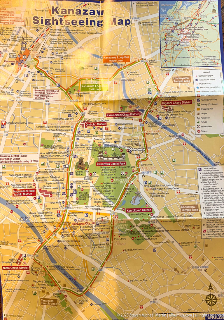 Colorful Kanazawa Feelings Map with streets, landmarks, routes, and visitor information in a carefully framed documentary view.