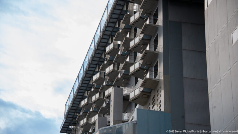 Modern facade with repeating projecting elements.