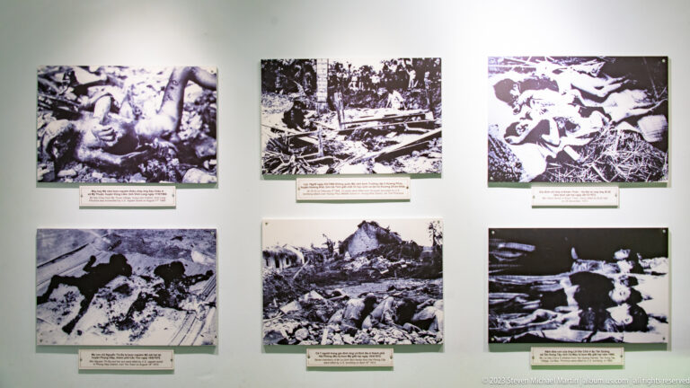 Six black-and-white photographs showing bodies and battlefield aftermath.
