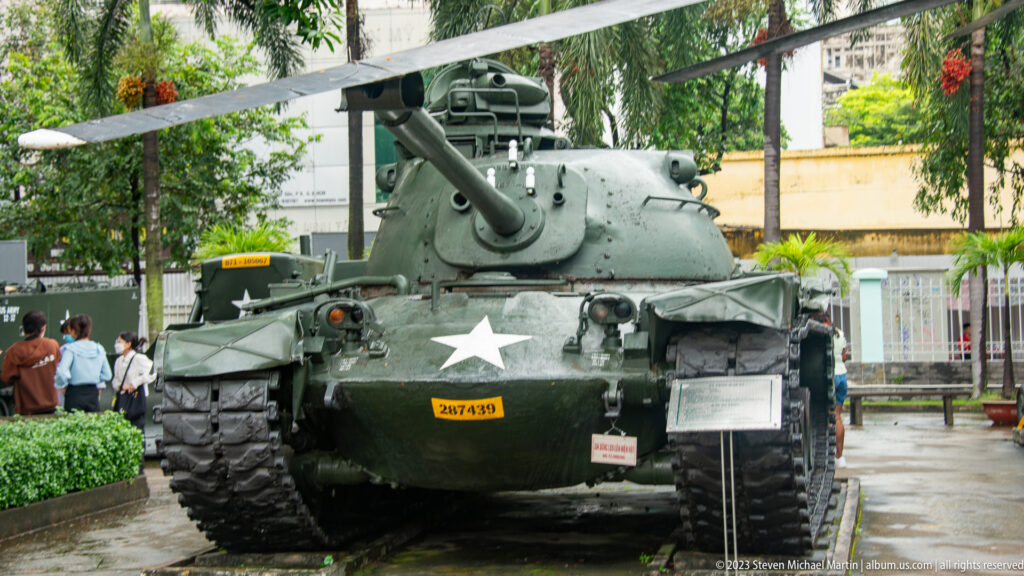 Front view of an M41 Walker Bulldog light tank with a white star.