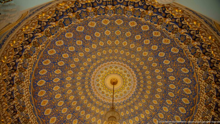 Upward view centered on circular dome medallion.