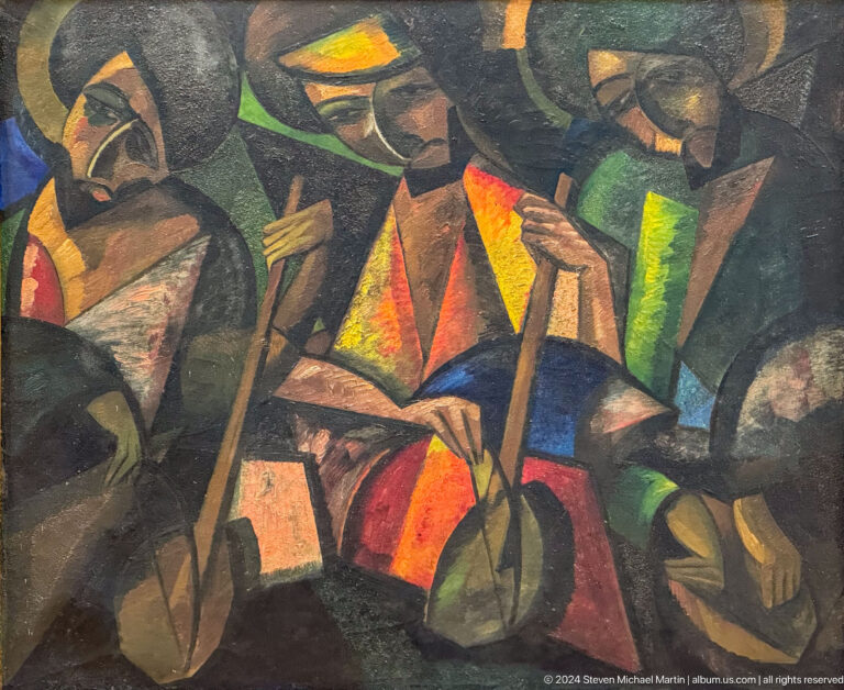 Angular cubist composition in dark colors.