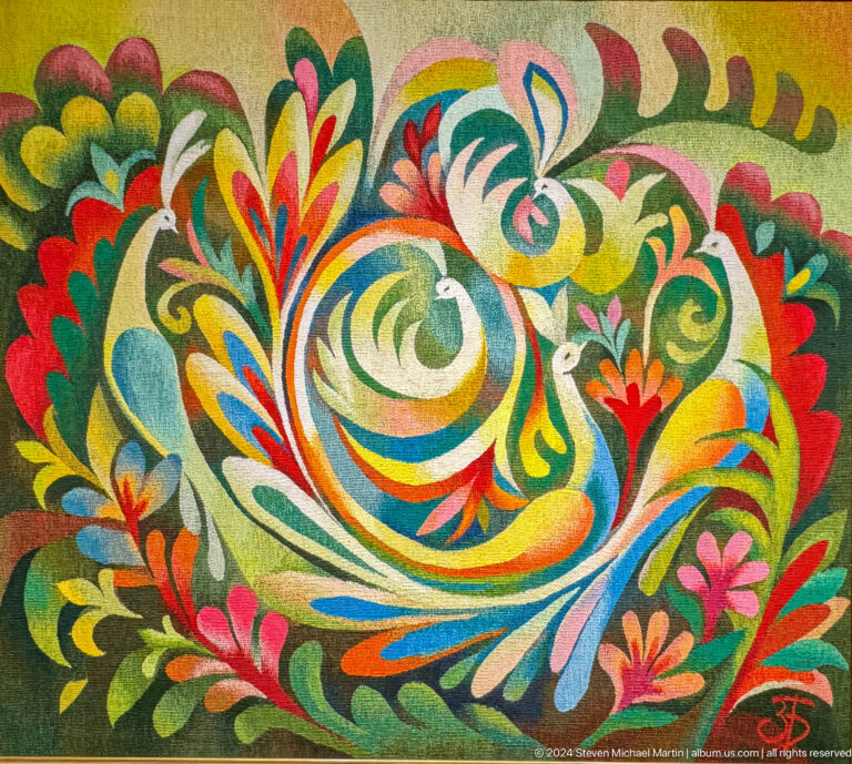 Dense floral textile composition.