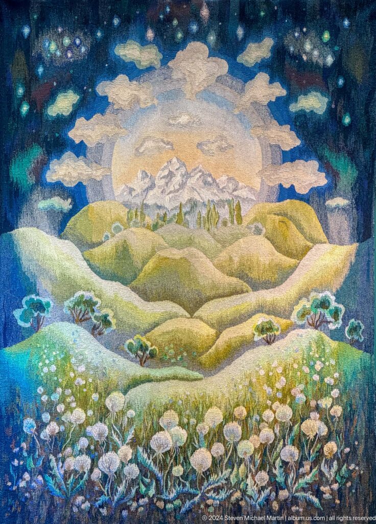 Same mountain textile without foreground visitor.