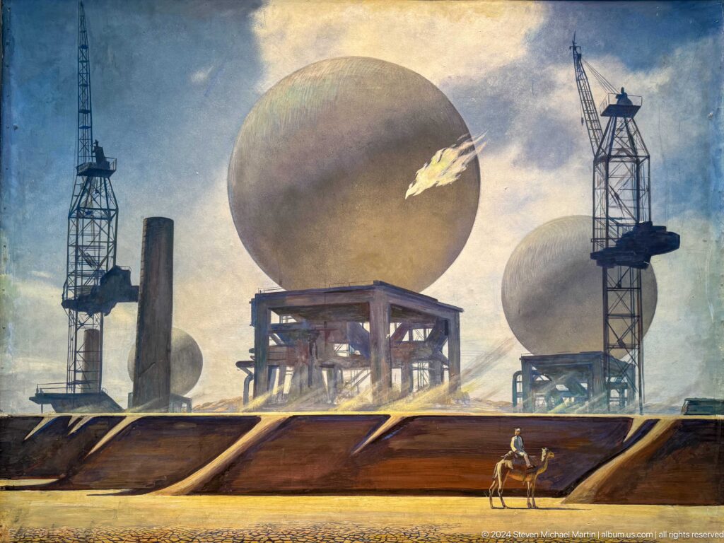 Industrial landscape with spherical structures.