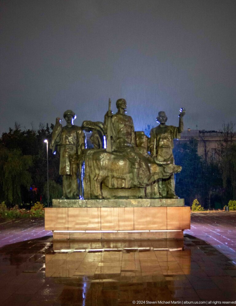 Bronze group of workers and families in Bishkek, Kyrgyzstan.