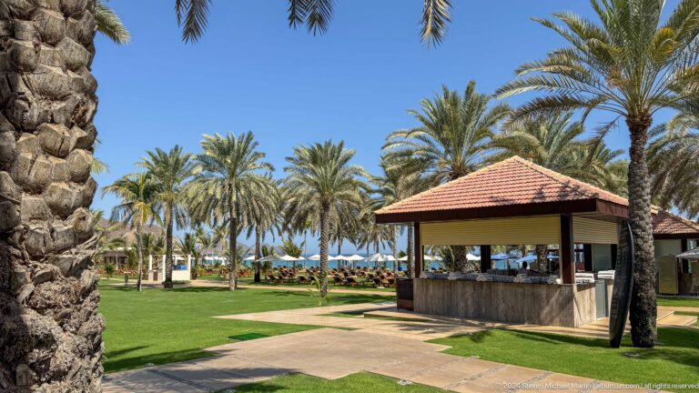 Small pavilion in palm garden in Muscat, Oman.