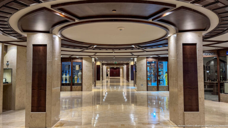 Polished indoor shopping or hotel corridor in Muscat, Oman.
