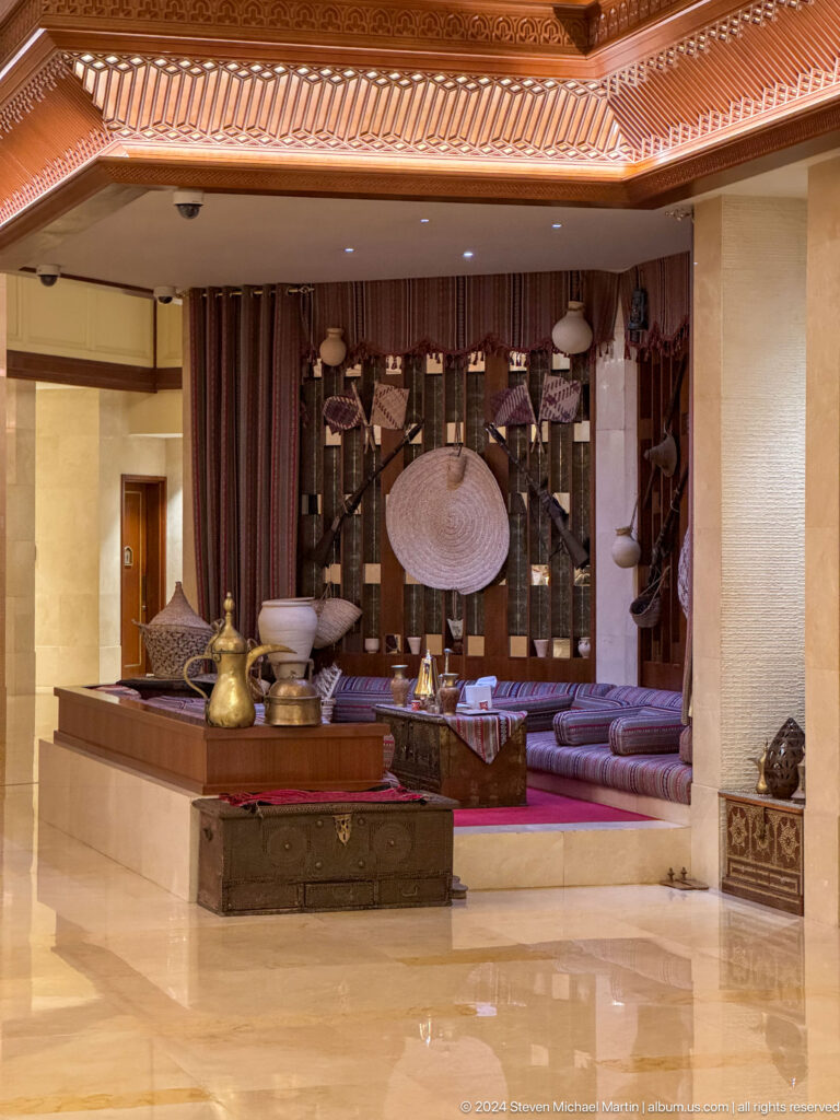 Display of traditional metal vessels and utensils in Muscat, Oman.