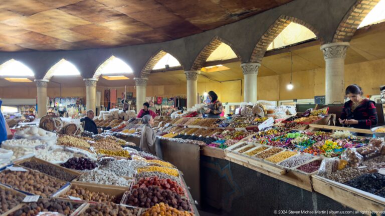 Wide interior view of the covered spice and dry-goods market.