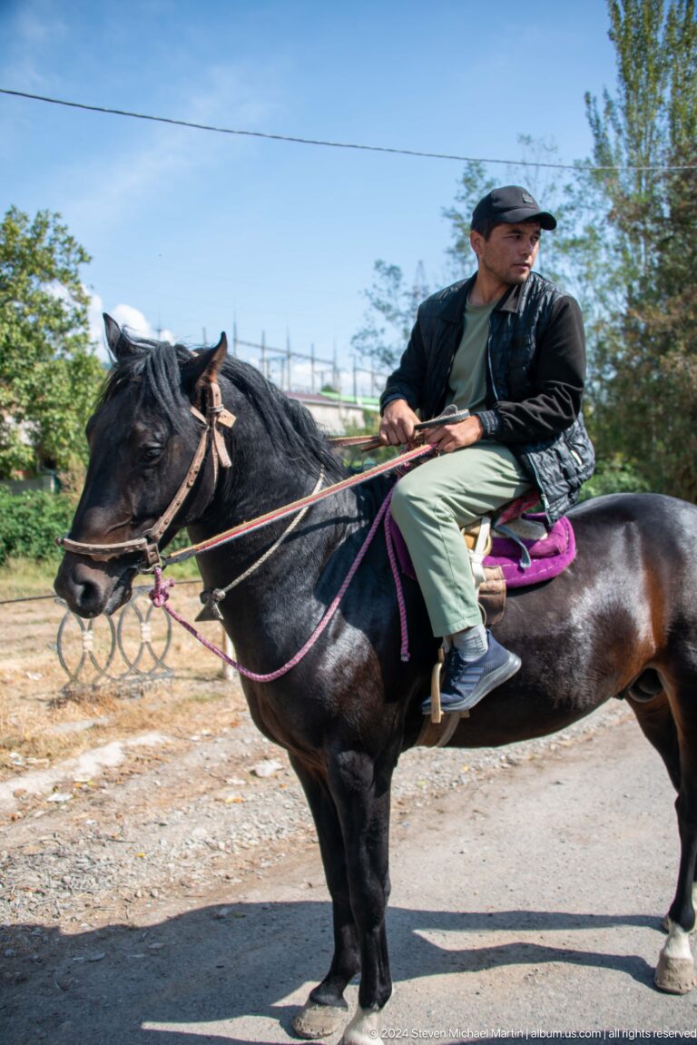 Rider on a dark horse.