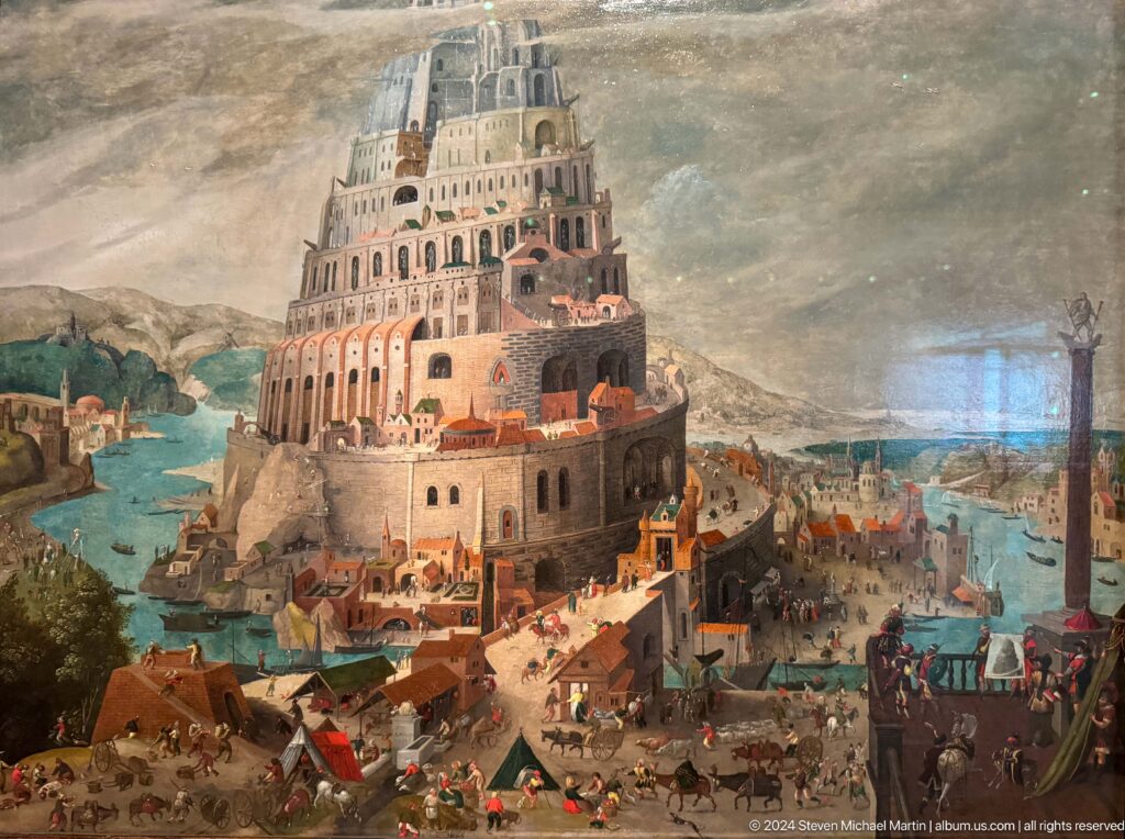 Large painting of tower of babel at Louvre Abu Dhabi.