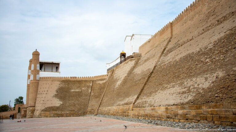 Steep reconstructed rampart of Ark fortress.