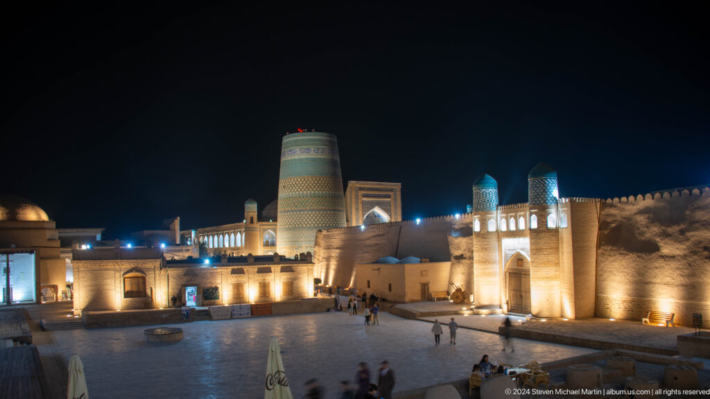 Wide illuminated night panorama of itchan kala.