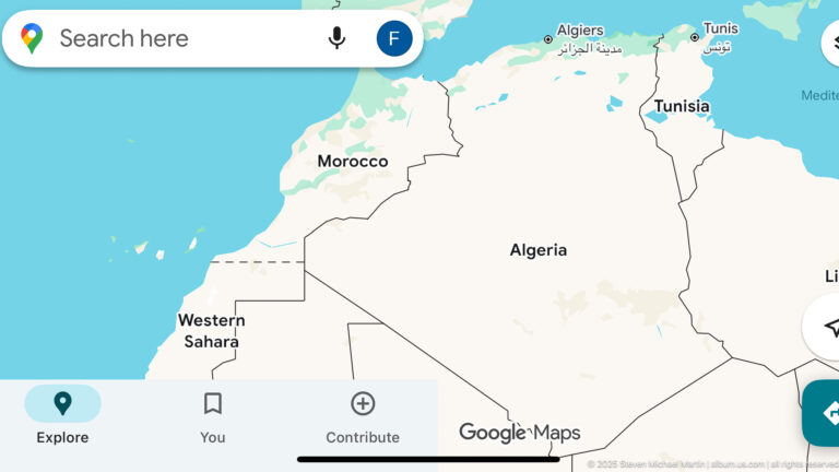 Digital map showing Algiers on Algeria’s Mediterranean coast with Morocco, Tunisia, and Western Sahara nearby.
